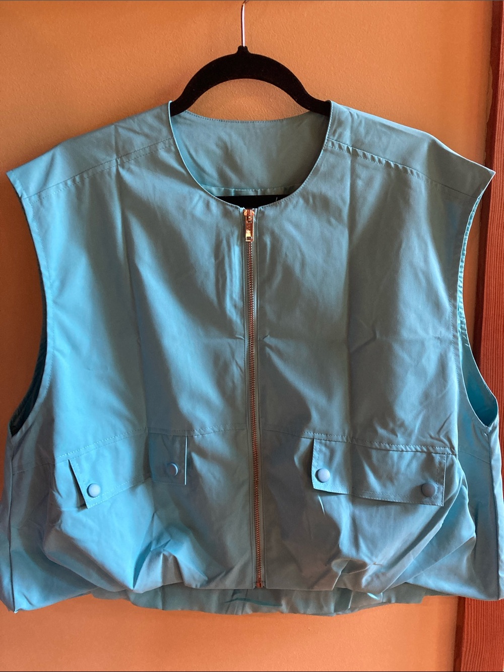 Sleeveless Zip-Front Utility Vest in Light Blue